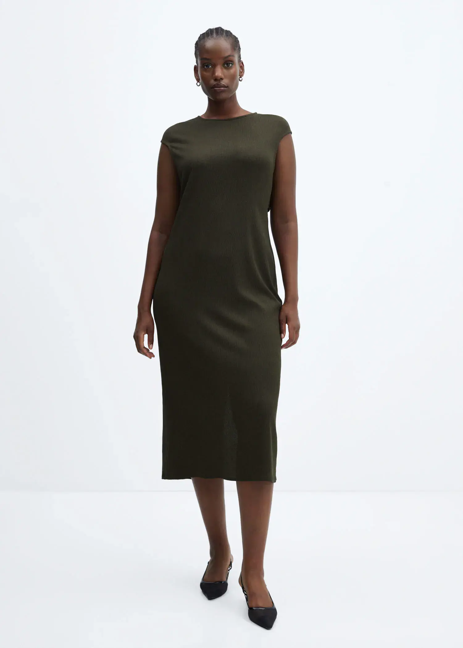 Mango Textured dress with opening. 1