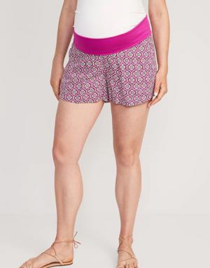 Maternity Rollover-Panel Playa Shorts -- 4-inch inseam purple