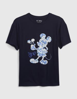 %100 Organik Pamuk Çiçek Baskılı Disney Mickey Mouse T-Shirt