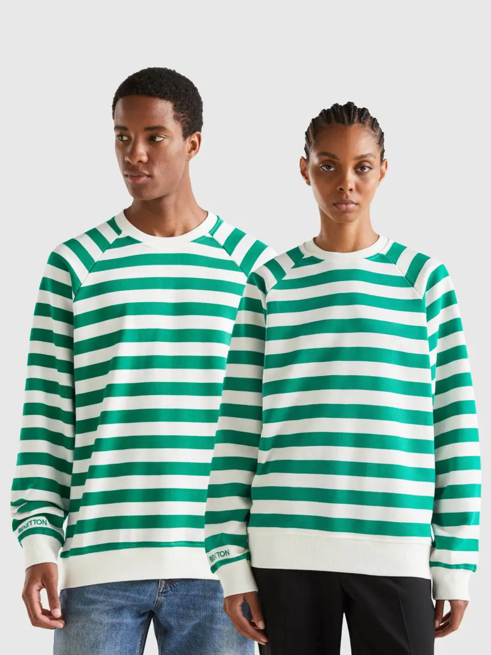 Benetton white and green striped sweatshirt. 1