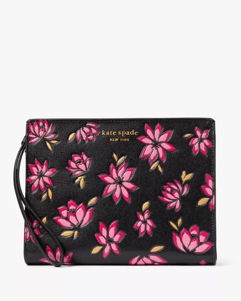 Kate Spade Morgan Winter Blooms Embossed Gussetted Wristlet. 1