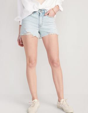 High-Waisted OG Straight Ripped Jean Shorts for Women -- 3-inch inseam blue