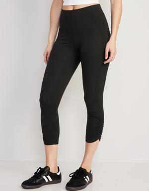 High-Waisted Cropped Ruched Leggings for Women black
