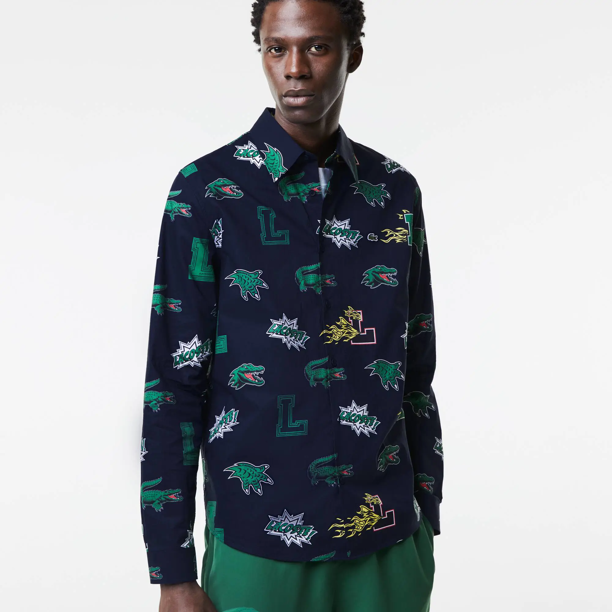 Lacoste Men's Regular Fit Crocodile Print Shirt. 1