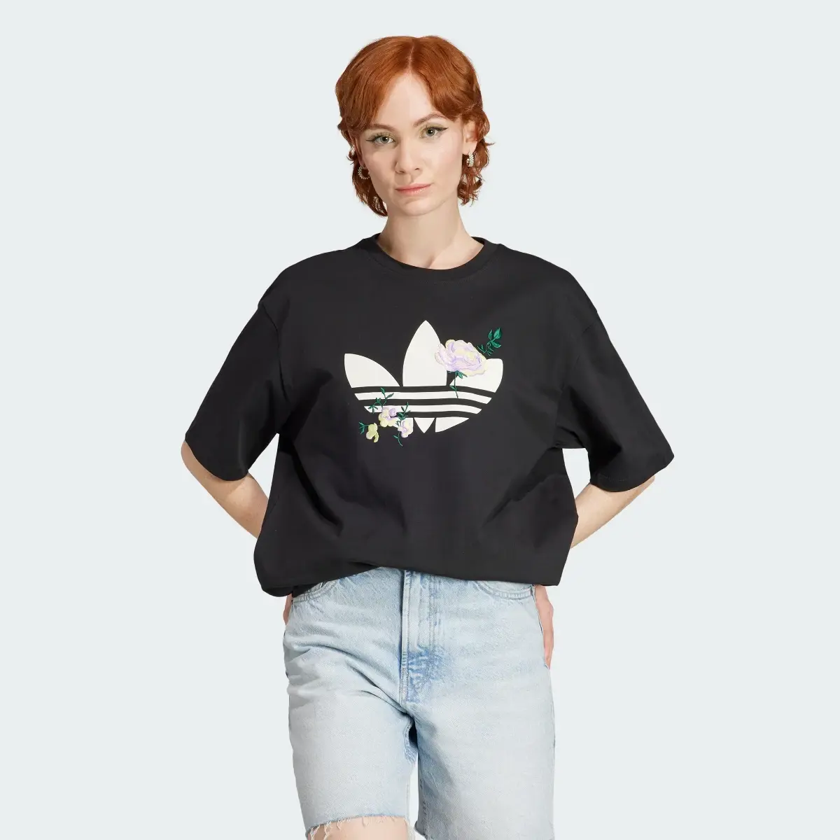 Adidas Embroidered Flower Trefoil Tee. 2