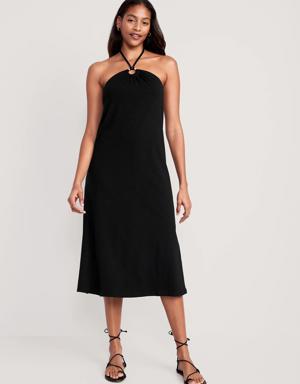 Slub-Knit Halter Midi Shift Dress for Women black
