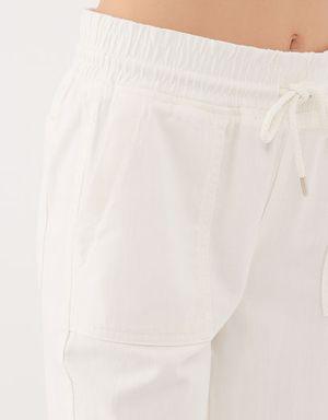 Beli Lastikli Beyaz Pantolon