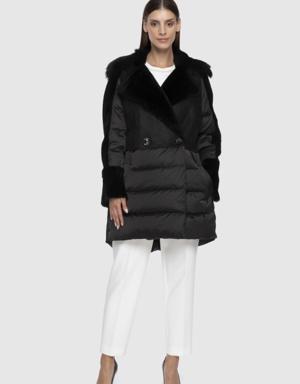 With Fur Upper Body And Sleeves Black Inflatable Coat