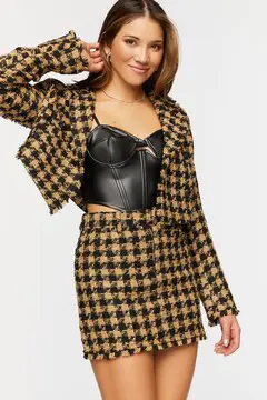 Forever 21 Forever 21 Tweed Houndstooth Mini Skirt Taupe/Black. 2