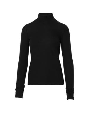 Stand-up Collar Black Knitwear Blouse