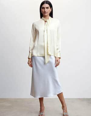 Satin blouse with bow collar