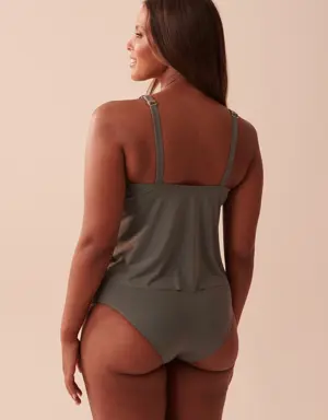 KHAKI GRAY D Cup Flowy Tankini Top