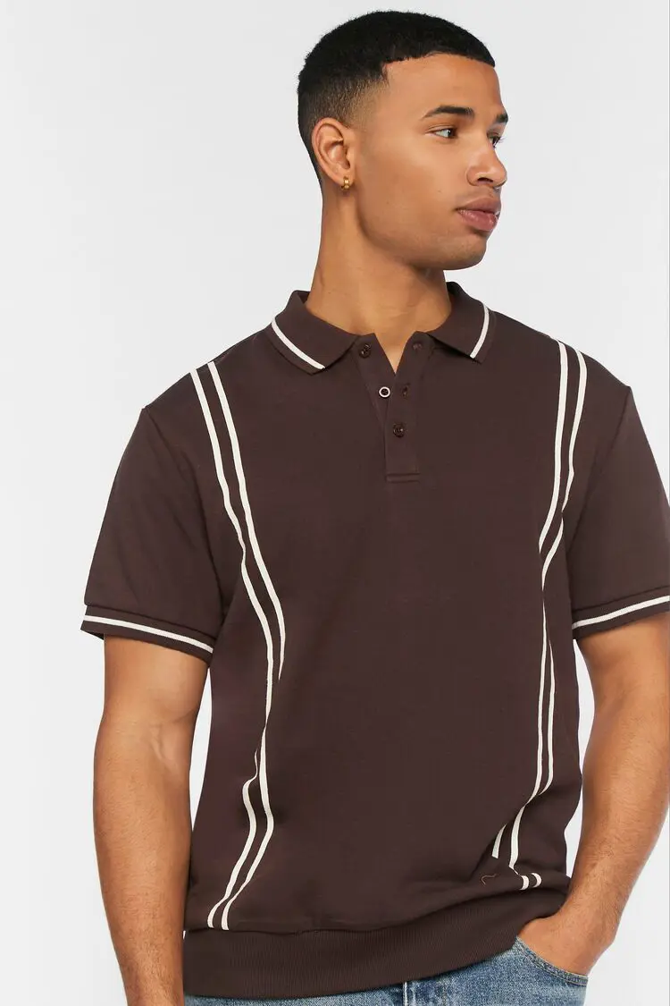 Forever 21 Forever 21 Striped Trim Polo Shirt Cocoa/Multi. 1