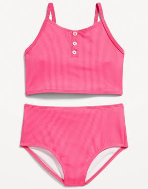Rib-Knit Henley Tankini Swim Set for Girls multi