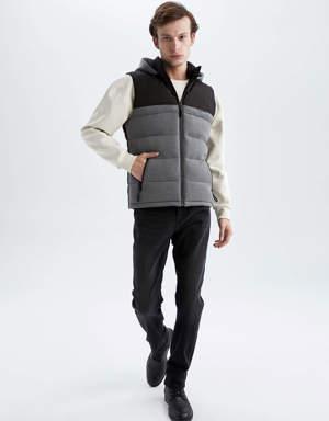 Su İtici Slim Fit Çıkarılabilir Kapüşonlu Fermuarlı Cepli Şişme Yelek