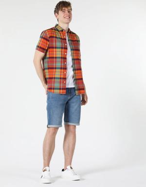 Regular Fit Shirt Neck Kareli Çok Renkli Erkek Kısa Kol Gömlek