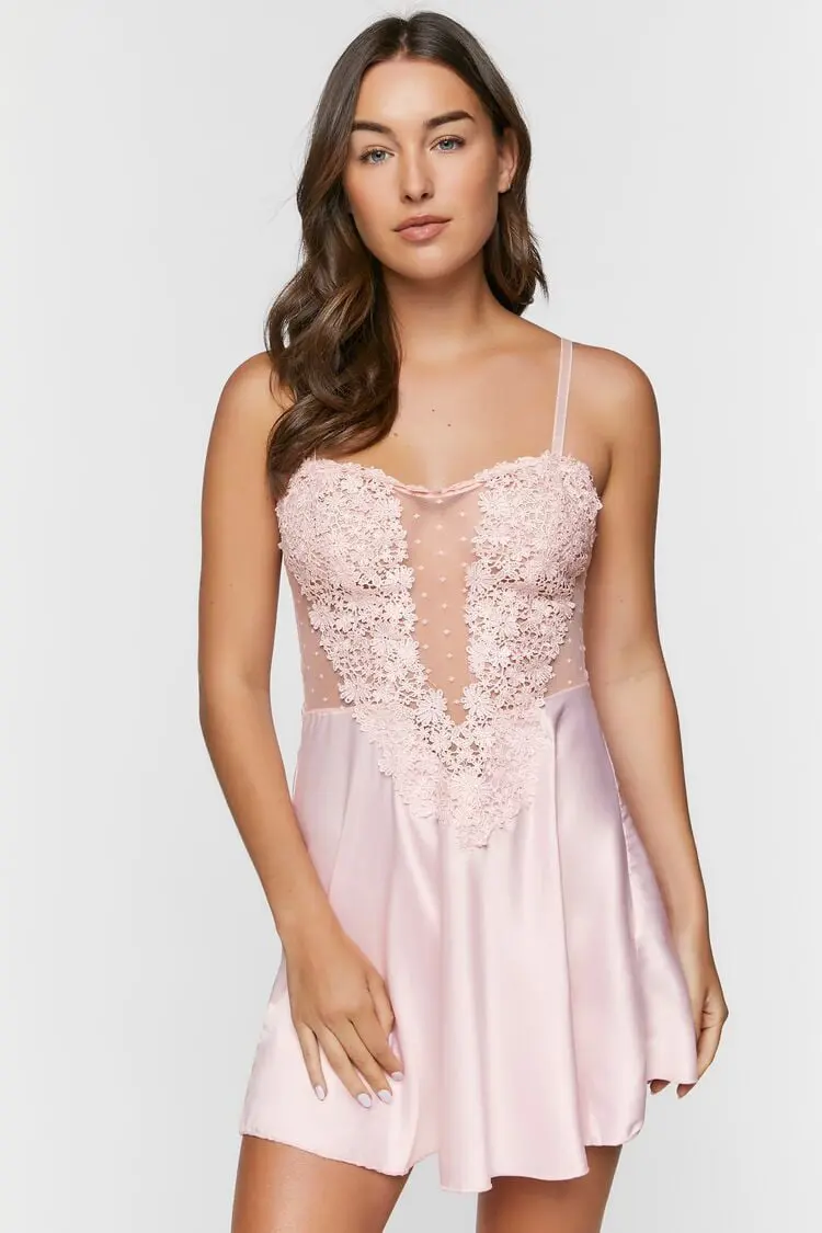 Forever 21 Forever 21 Floral Lace Satin Lingerie Slip Blush. 1