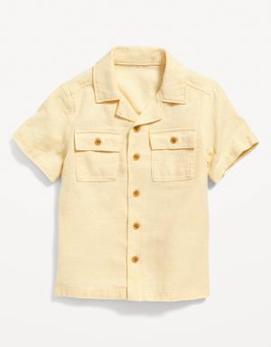 Short-Sleeve Linen-Blend Camp Shirt for Toddler Boys yellow