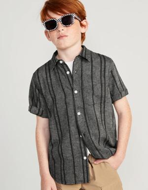 Short-Sleeve Linen-Blend Pocket Shirt for Boys black