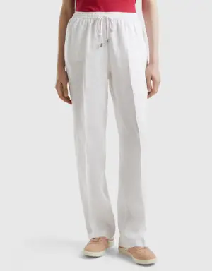 trousers in pure linen with elastic