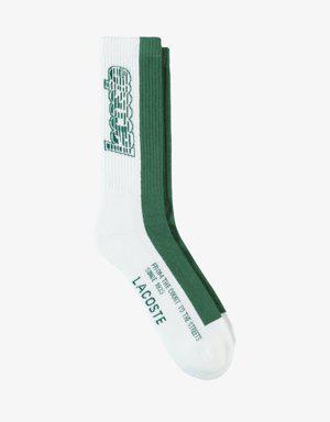 Unisex Uzun Baskılı Yeşil Çorap