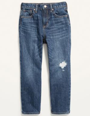 High-Waisted Slouchy Straight Ripped Jeans for Girls blue