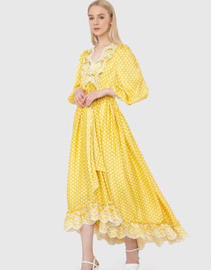 Crochet Lace Embroidered Polka Dot Yellow Dress