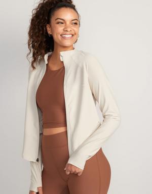 Old Navy PowerSoft Cropped Full-Zip Performance Jacket for Women beige