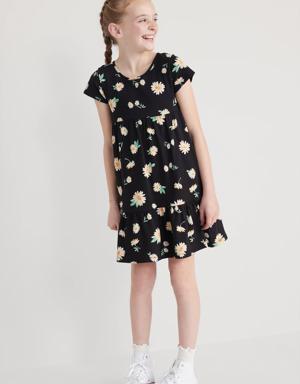 Short-Sleeve Tiered Printed Swing Dress for Girls yellow