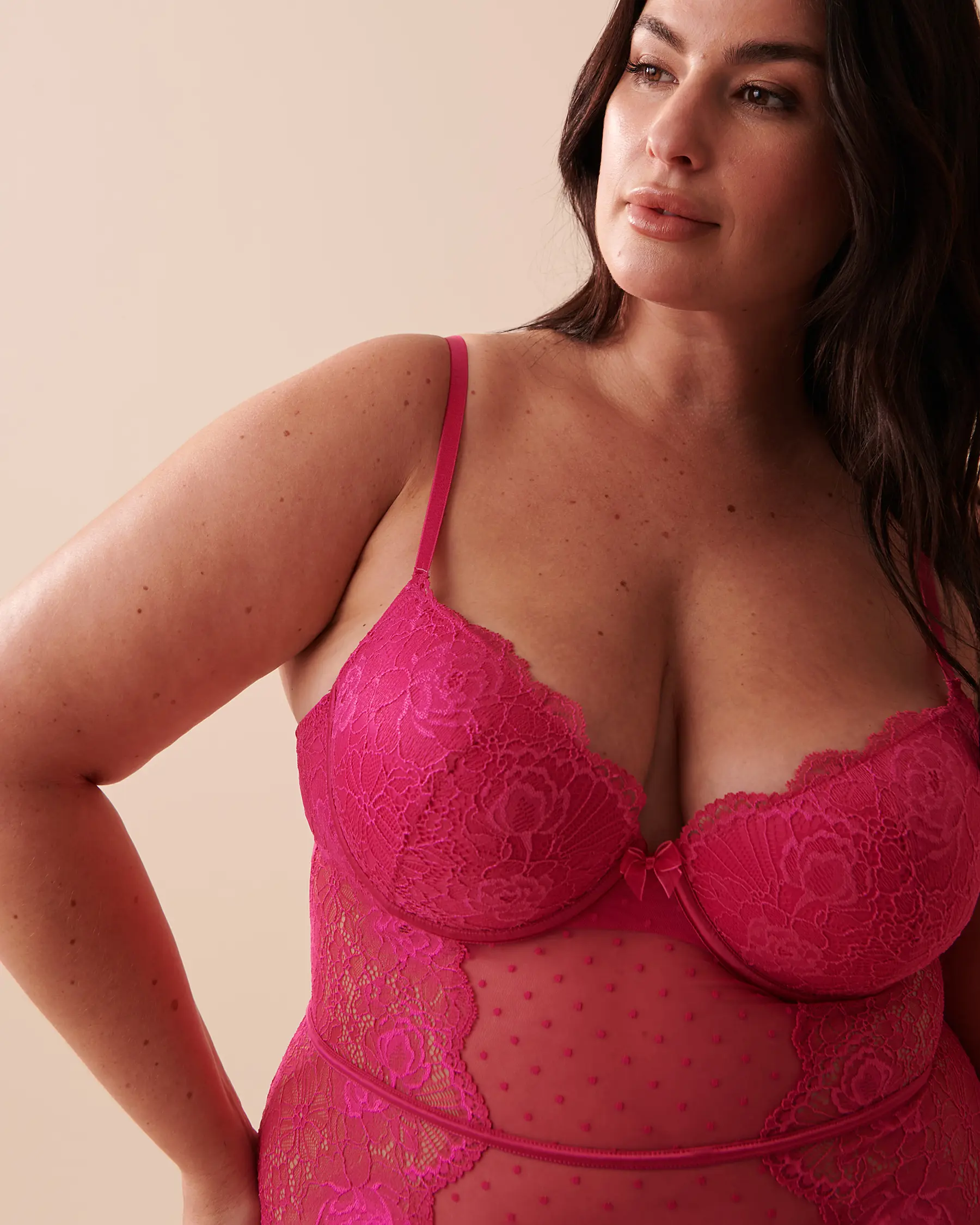 La Vie en Rose Swiss Dot Mesh and Lace Cheeky Teddy. 3