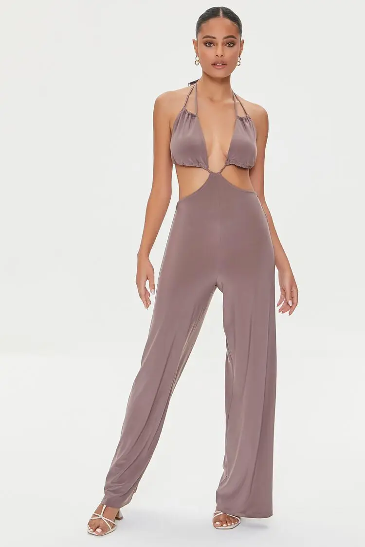 Forever 21 Forever 21 Cutout Halter Jumpsuit Brown. 1
