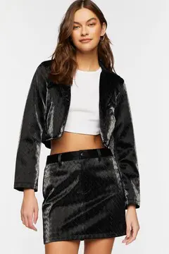 Forever 21 Forever 21 Faux Leather Crosshatch Mini Skirt Black. 2