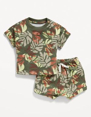 Unisex Buttoned-Shoulder Textured-Knit T-Shirt & Shorts Set for Baby multi