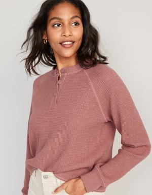 Old Navy Waffle-Knit Henley Top for Women pink