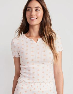Split-Neck Pointelle-Knit Pajama T-Shirt for Women pink