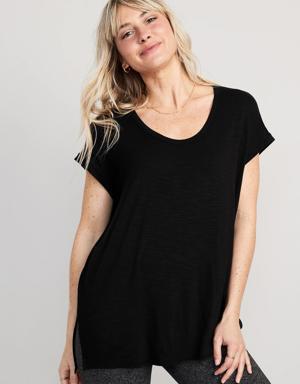 Luxe Voop-Neck Slub-Knit Tunic T-Shirt for Women black