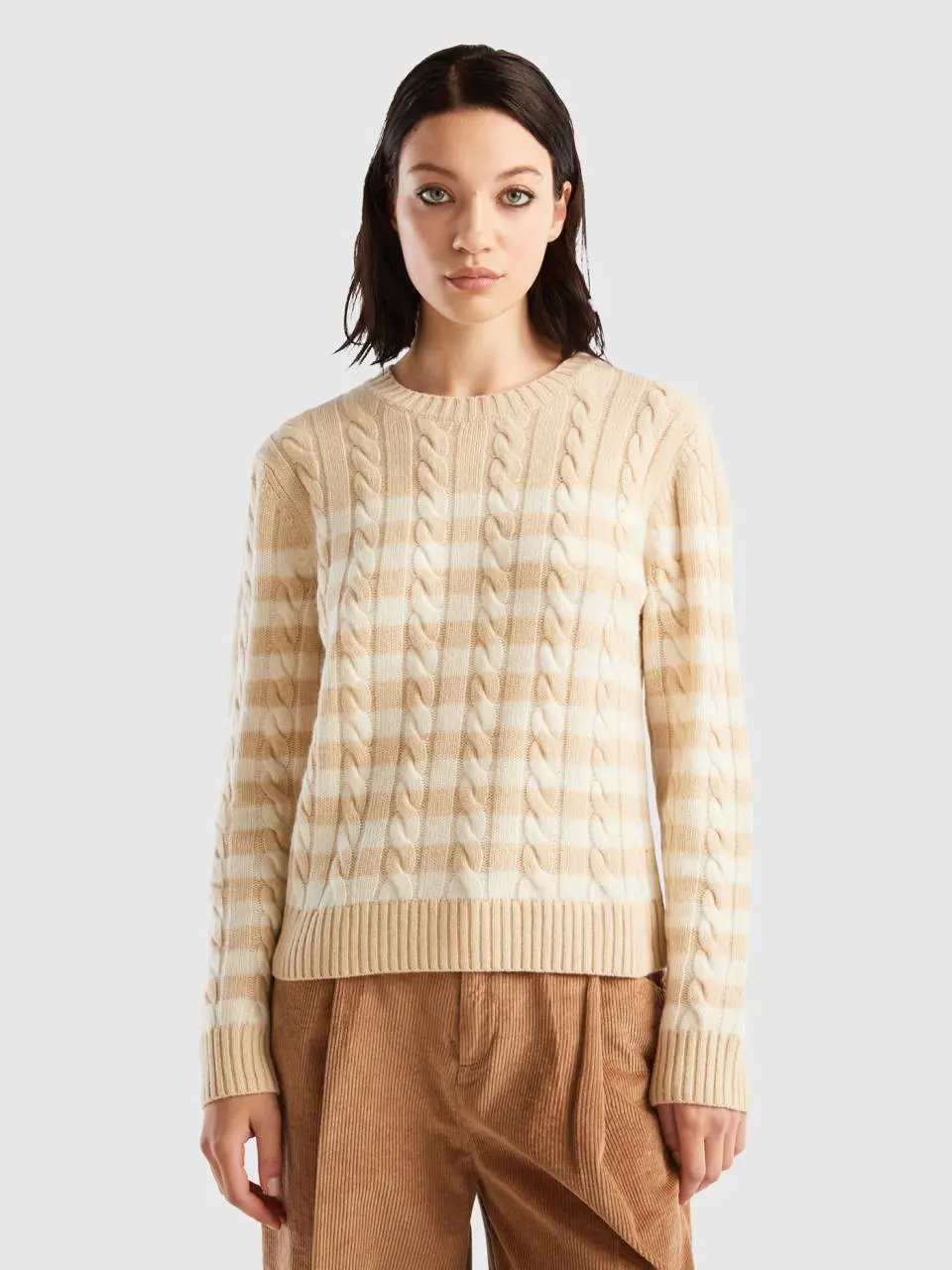 Benetton striped sweater with cables. 1