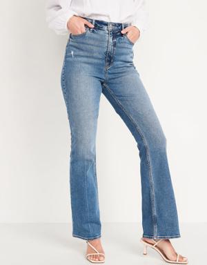 Higher High-Waisted Distressed Flare Jeans for Women blue
