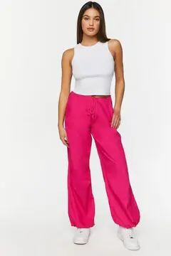 Forever 21 Forever 21 Drawstring Low Rise Parachute Pants Hot Pink. 2