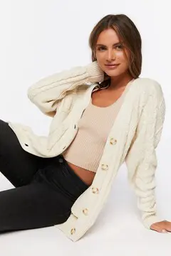 Forever 21 Forever 21 Cable Knit Cardigan Sweater Cream. 2