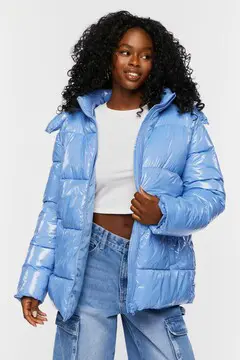 Forever 21 Forever 21 Hooded Puffer Jacket Sky Blue. 2