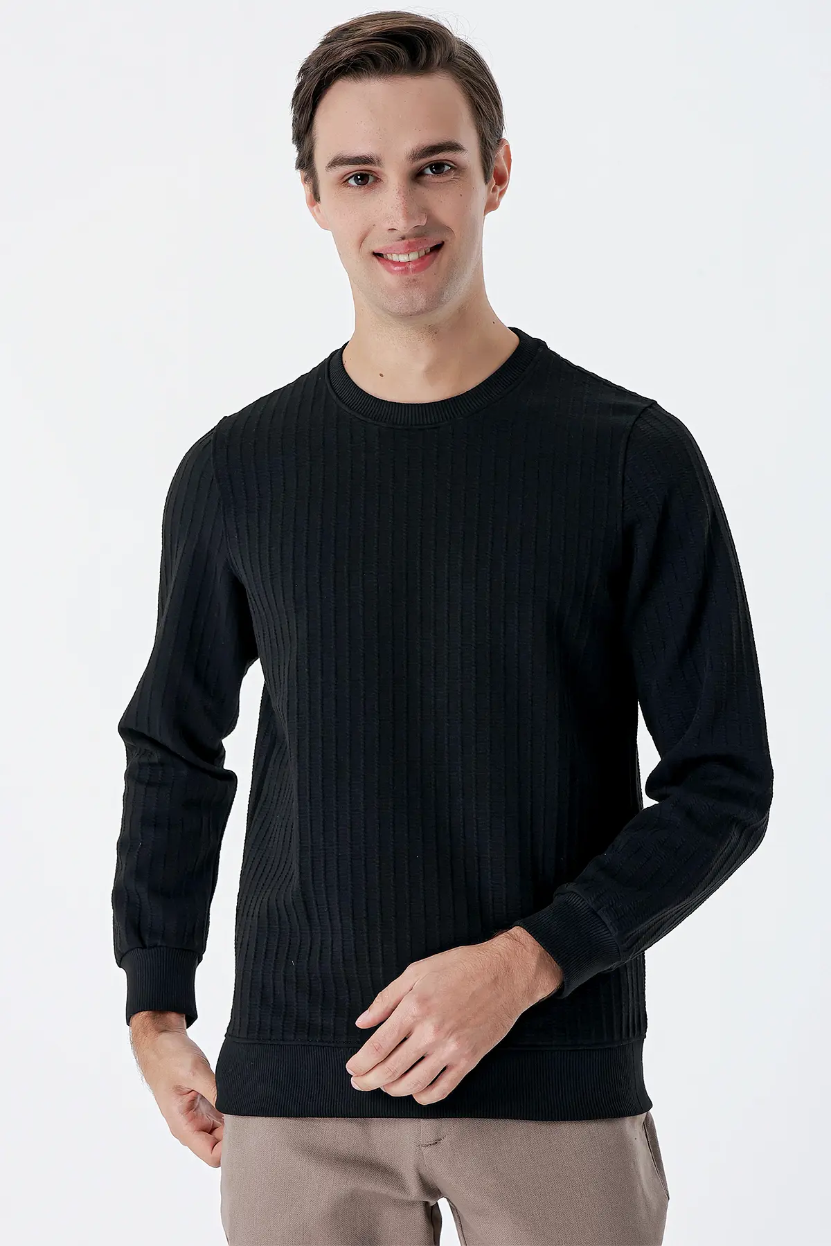 İmza Uzun Kollu Örme Bisiklet Yaka Likralı Casual Comfort Fit Sweatshirt 1013235104. 1