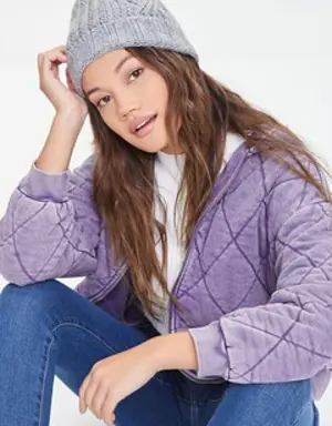 Forever 21 Quilted Zip Up Hoodie Lavender
