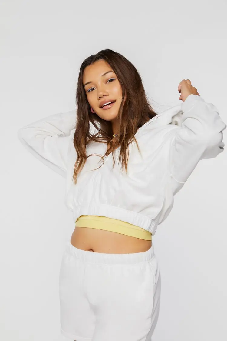 Forever 21 Forever 21 Cropped Zip Up Hoodie White. 1