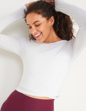Old Navy UltraLite Long-Sleeve Crew-Neck Ribbed Cropped Top for Women white
