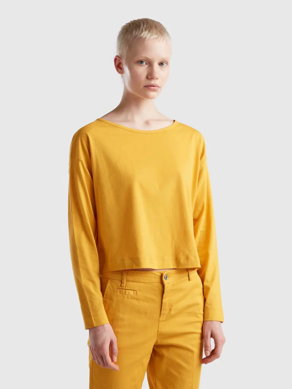 Benetton yellow ochre long fiber cotton t-shirt. 1