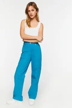 Forever 21 Forever 21 Twill Straight Leg Cargo Pants Bijou Blue. 2