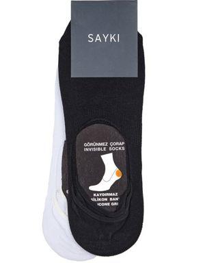 Beyaz Siyah Basic Pamuklu İkili Dikişsiz Babet Çorap