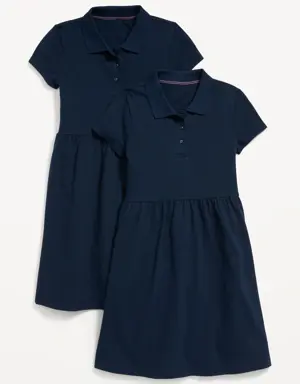 School Uniform Fit & Flare Pique Polo Dress 2-Pack for Girls blue