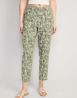 High-Waisted Linen-Blend Cropped Taper Pants for Women multi